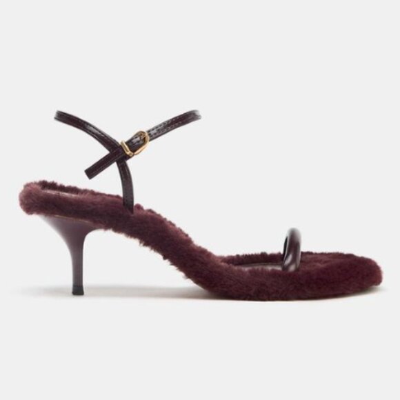 NWT FAUX FUR MEDIUM STILETTO HEELED BURGANDY RED SANDALS SIZE 7 - Picture 2 of 5